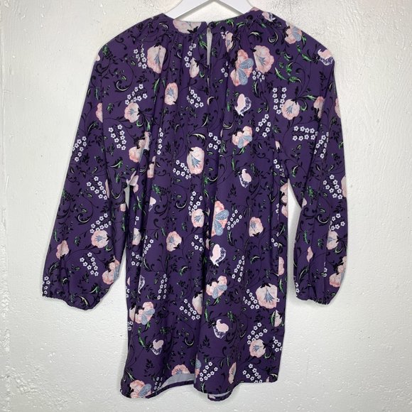 eShakti Floral Keyhole Blouse Top Size XL 16 Purple Crepe Unlined Pullover Boho - Picture 10 of 14